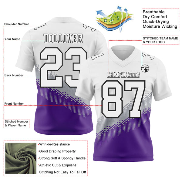 Custom White Gray Purple-Black Authentic Geometric Gradient 7V7 Flag Football Jersey