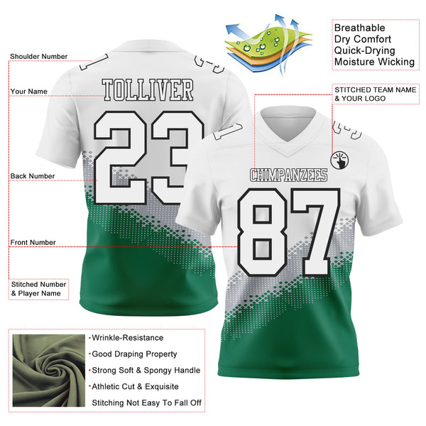 Custom White Gray Kelly Green-Black Authentic Geometric Gradient 7V7 Flag Football Jersey