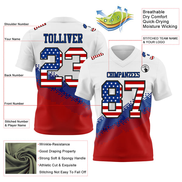 Custom White USA Flag Royal Red-Black Authentic Geometric Gradient 7V7 Flag Football Jersey