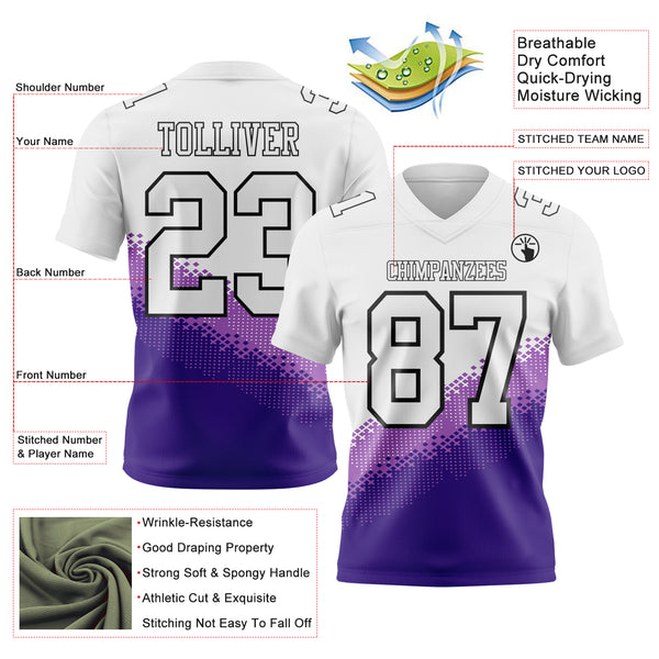 Custom White Medium Purple Purple-Black Authentic Geometric Gradient 7V7 Flag Football Jersey