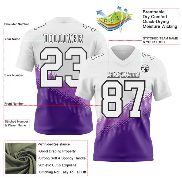 Custom White Medium Purple Purple-Black Authentic Geometric Gradient 7V7 Flag Football Jersey