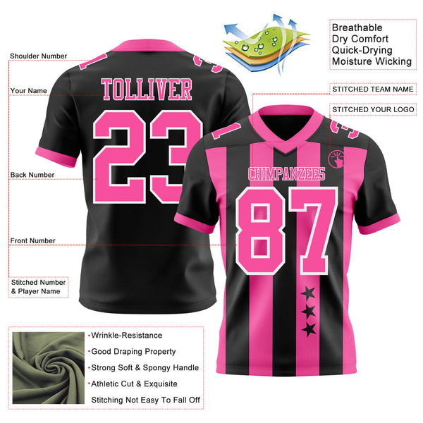Custom Black Pink-White Authentic Stars And Stripes 7V7 Flag Football Jersey
