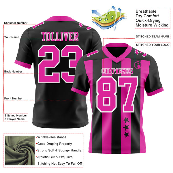 Custom Black Deep Pink-White Authentic Stars And Stripes 7V7 Flag Football Jersey