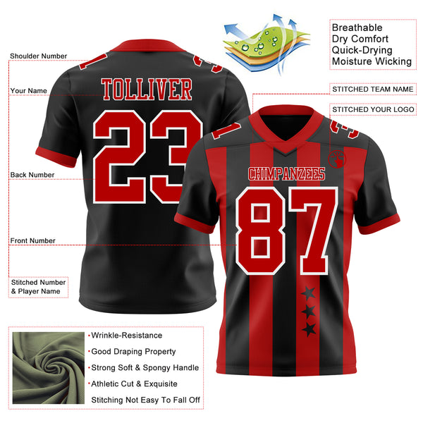 Custom Black Red-White Authentic Stars And Stripes 7V7 Flag Football Jersey