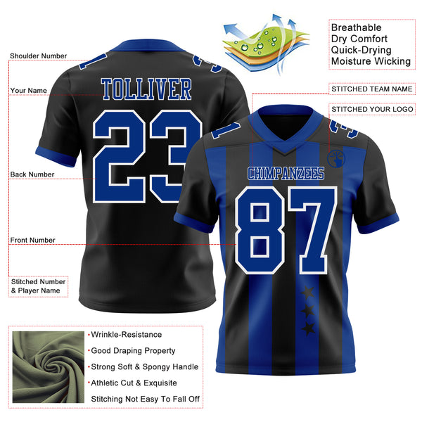 Custom Black Royal-White Authentic Stars And Stripes 7V7 Flag Football Jersey