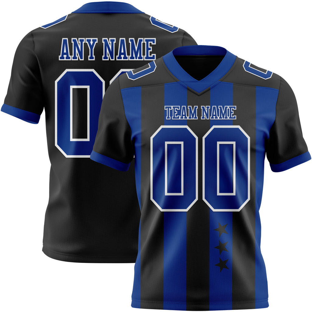 Custom Black Royal-White Authentic Stars And Stripes 7V7 Flag Football Jersey