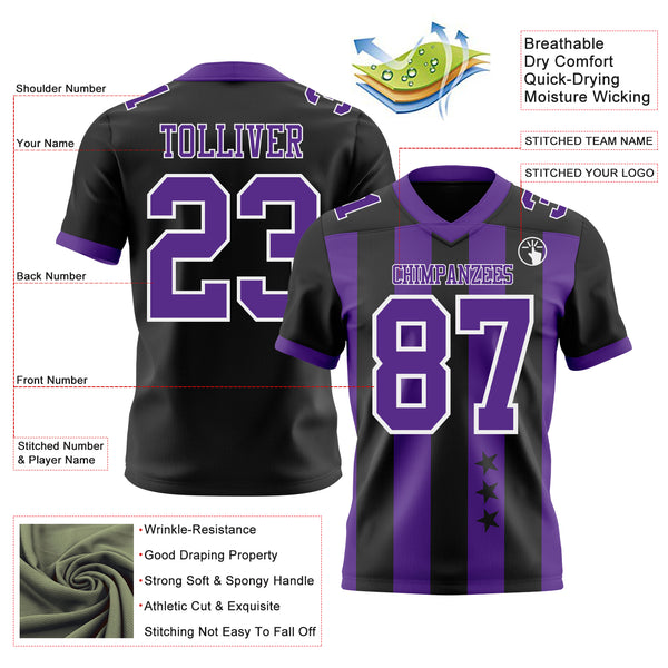 Custom Black Purple-White Authentic Stars And Stripes 7V7 Flag Football Jersey