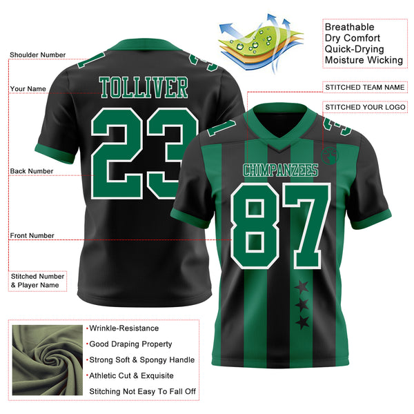 Custom Black Kelly Green-White Authentic Stars And Stripes 7V7 Flag Football Jersey