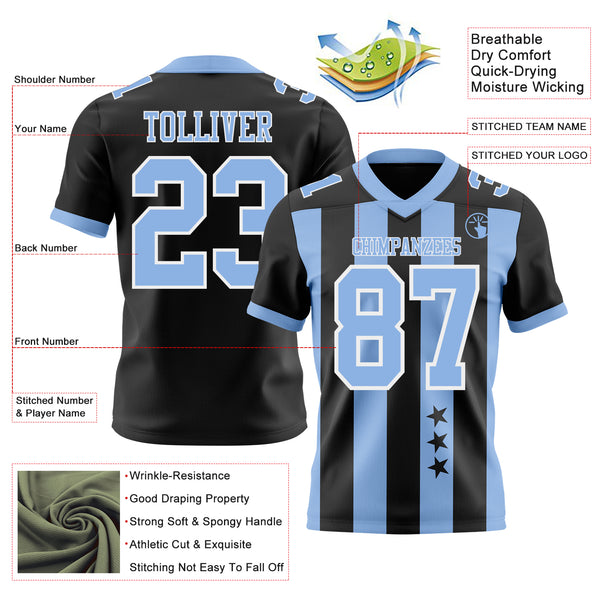 Custom Black Light Blue-White Authentic Stars And Stripes 7V7 Flag Football Jersey