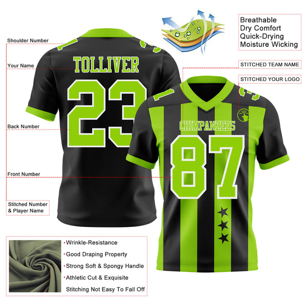 Custom Black Neon Green-White Authentic Stars And Stripes 7V7 Flag Football Jersey