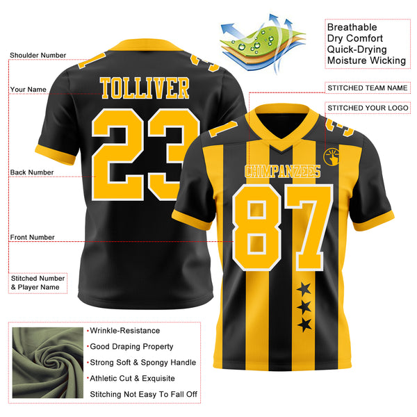 Custom Black Gold-White Authentic Stars And Stripes 7V7 Flag Football Jersey