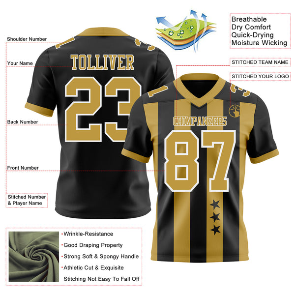 Custom Black Old Gold-White Authentic Stars And Stripes 7V7 Flag Football Jersey