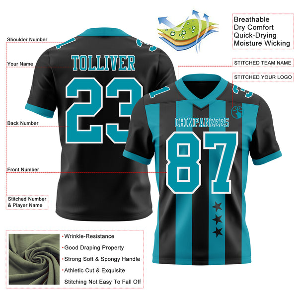 Custom Black Teal-White Authentic Stars And Stripes 7V7 Flag Football Jersey
