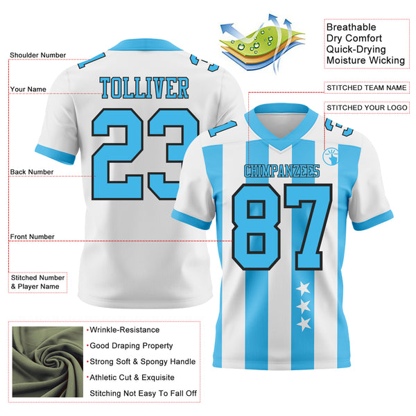 Custom White Sky Blue-Black Authentic Stars And Stripes 7V7 Flag Football Jersey