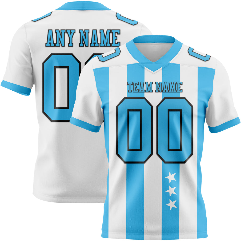 Custom White Sky Blue-Black Authentic Stars And Stripes 7V7 Flag Football Jersey