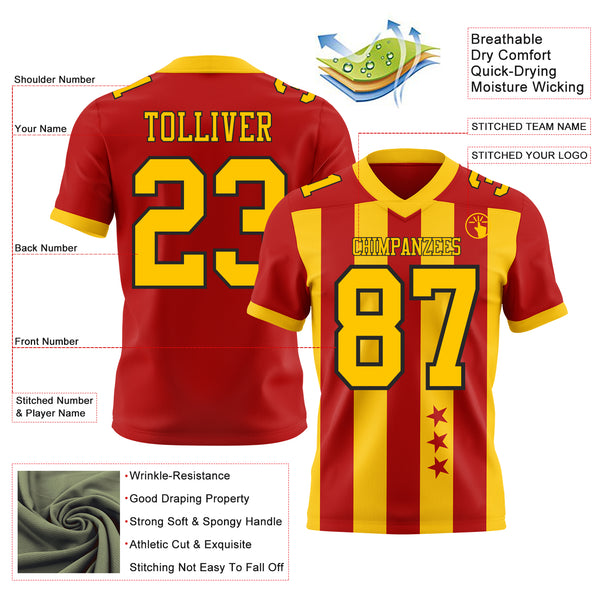 Custom Red Yellow-Black Authentic Stars And Stripes 7V7 Flag Football Jersey