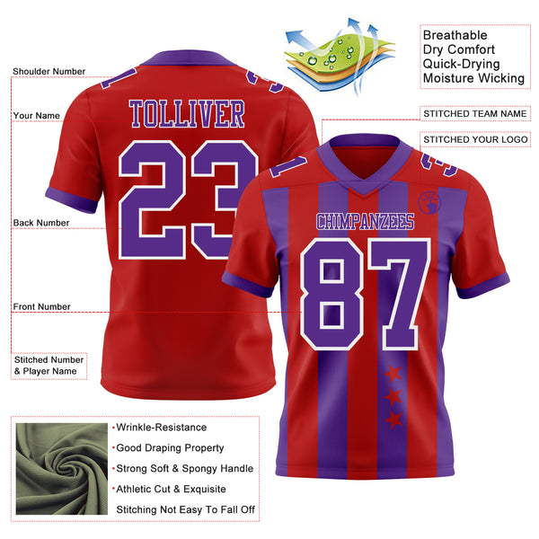 Custom Red Purple-White Authentic Stars And Stripes 7V7 Flag Football Jersey