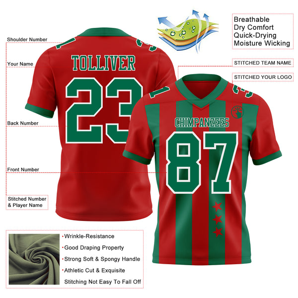 Custom Red Kelly Green-White Authentic Stars And Stripes 7V7 Flag Football Jersey