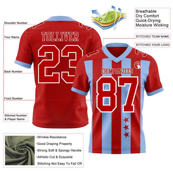 Custom Red Light Blue-White Authentic Stars And Stripes 7V7 Flag Football Jersey