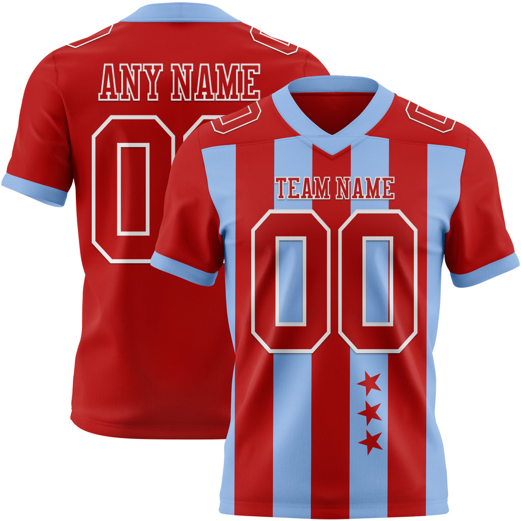 Custom Red Light Blue-White Authentic Stars And Stripes 7V7 Flag Football Jersey