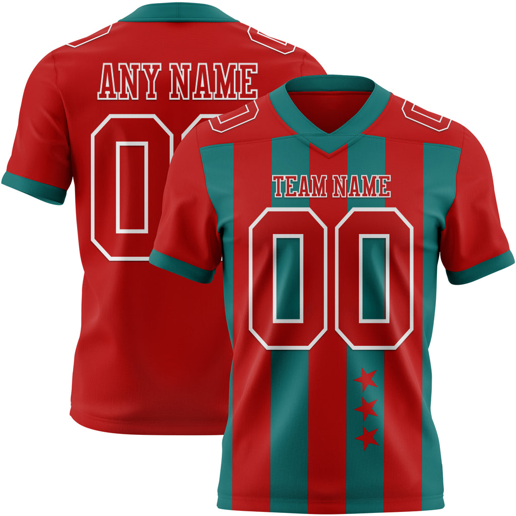 Custom Red Teal-White Authentic Stars And Stripes 7V7 Flag Football Jersey