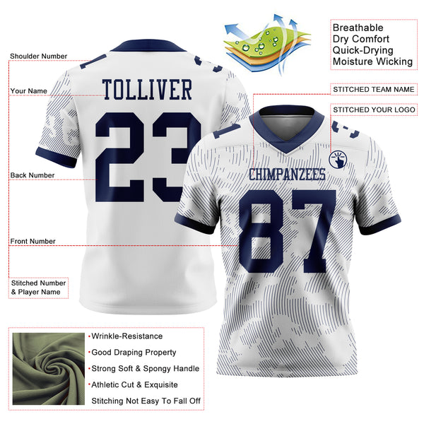 Custom White-Navy Authentic Abstract Fluid Line 3D Pattern 7V7 Flag Football Jersey