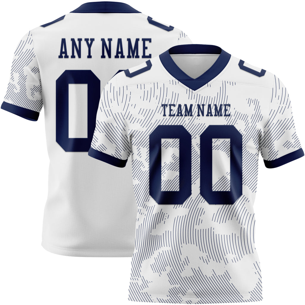 Custom White-Navy Authentic Abstract Fluid Line 3D Pattern 7V7 Flag Football Jersey