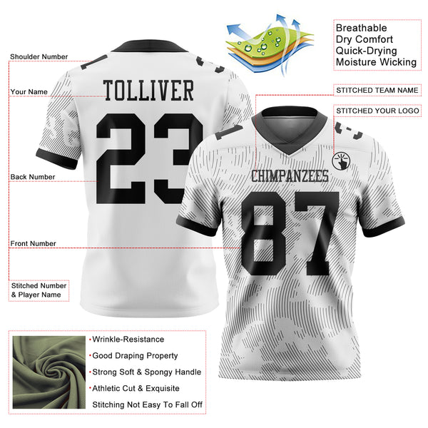 Custom White-Black Authentic Abstract Fluid Line 3D Pattern 7V7 Flag Football Jersey