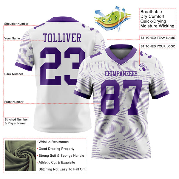 Custom White-Purple Authentic Abstract Fluid Line 3D Pattern 7V7 Flag Football Jersey