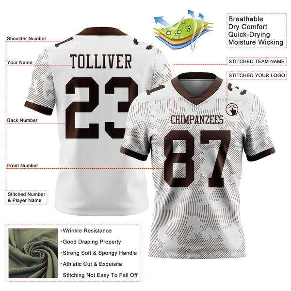 Custom White-Brown Authentic Abstract Fluid Line 3D Pattern 7V7 Flag Football Jersey