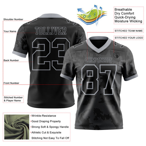 Custom Black-Gray Authentic Abstract Fluid Line 3D Pattern 7V7 Flag Football Jersey