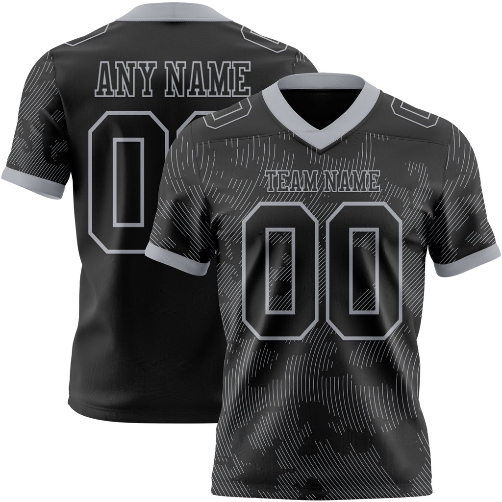 Custom Black-Gray Authentic Abstract Fluid Line 3D Pattern 7V7 Flag Football Jersey
