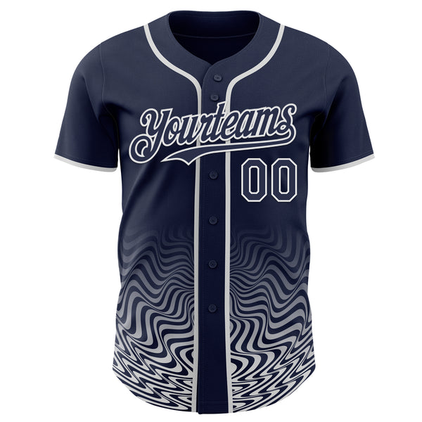Custom Navy-White Fluid Wave Psychedelic Swirl Authentic Baseball Jersey