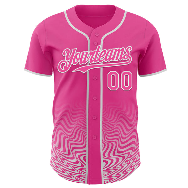 Custom Pink-White Fluid Wave Psychedelic Swirl Authentic Baseball Jersey