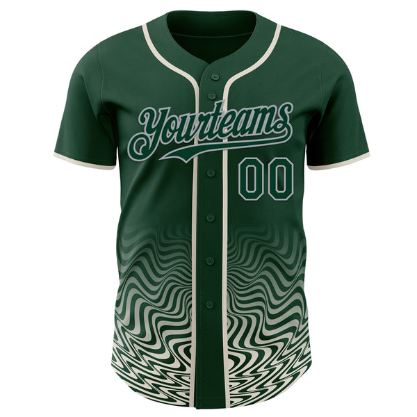 Custom Green Cream-Gray Fluid Wave Psychedelic Swirl Authentic Baseball Jersey