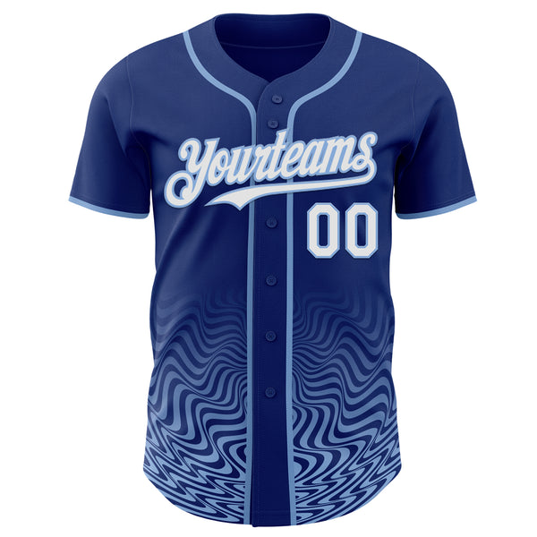 Custom Royal White-Light Blue Fluid Wave Psychedelic Swirl Authentic Baseball Jersey