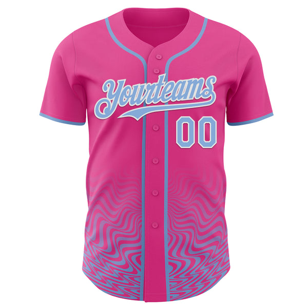 Custom Pink Light Blue-White Fluid Wave Psychedelic Swirl Authentic Baseball Jersey