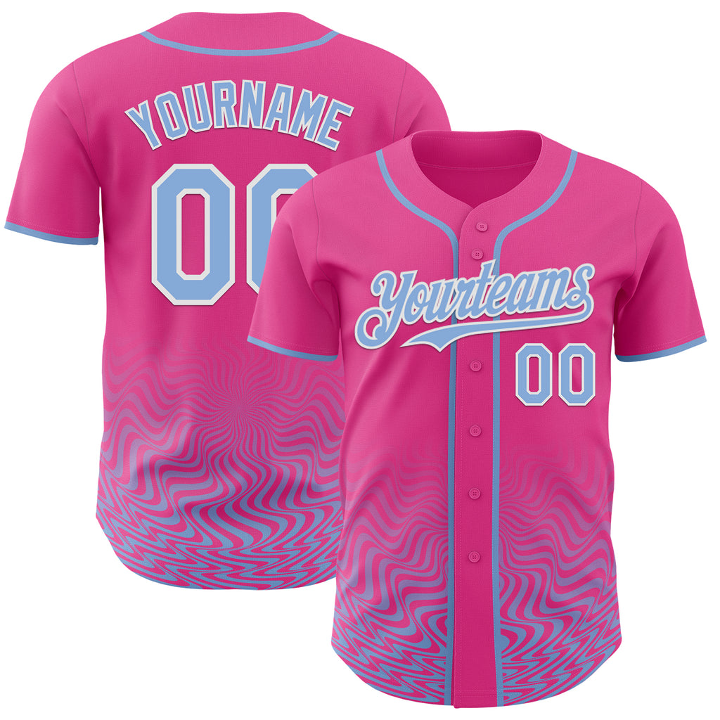 Custom Pink Light Blue-White Fluid Wave Psychedelic Swirl Authentic Baseball Jersey