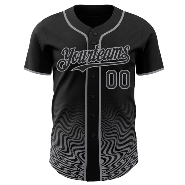 Custom Black-Gray Fluid Wave Psychedelic Swirl Authentic Baseball Jersey