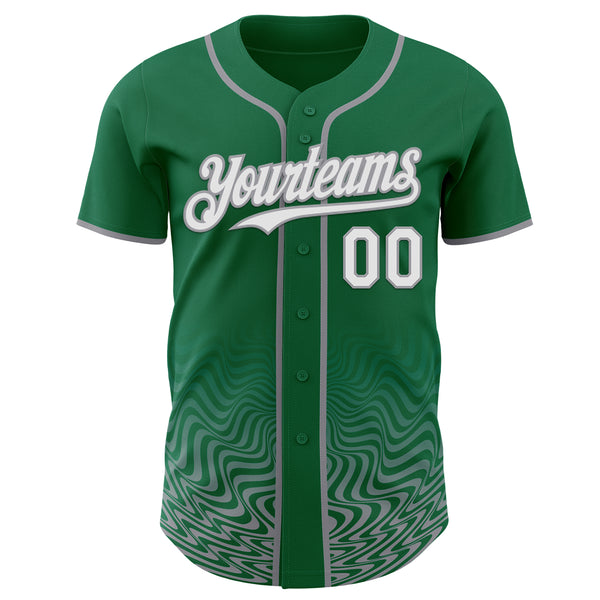 Custom Kelly Green White-Gray Fluid Wave Psychedelic Swirl Authentic Baseball Jersey