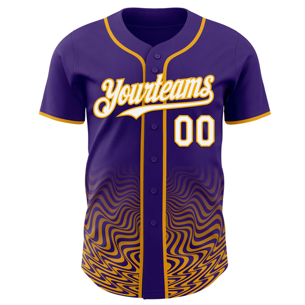 Custom Purple White-Gold Fluid Wave Psychedelic Swirl Authentic Baseball Jersey