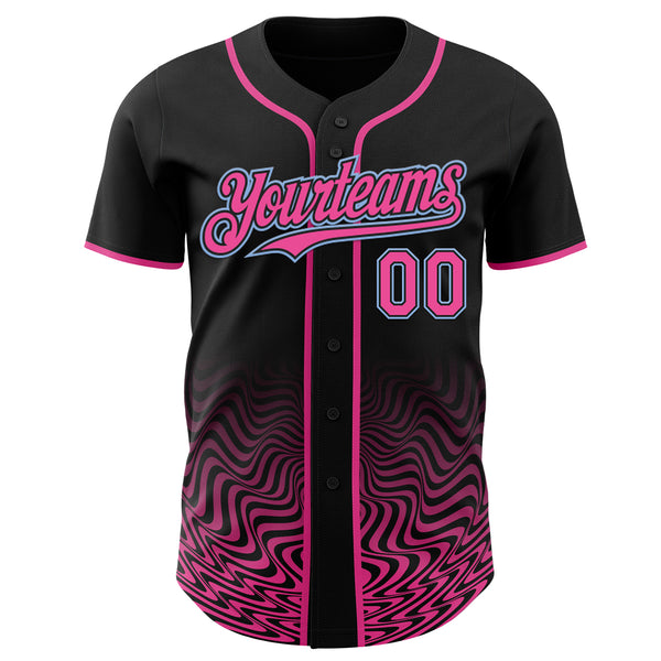 Custom Black Pink-Light Blue Fluid Wave Psychedelic Swirl Authentic Baseball Jersey
