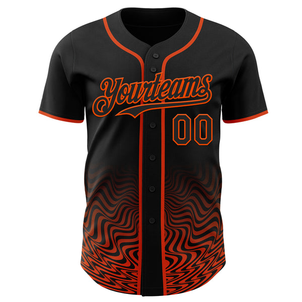 Custom Black-Orange Fluid Wave Psychedelic Swirl Authentic Baseball Jersey