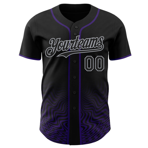 Custom Black Purple-Gray Fluid Wave Psychedelic Swirl Authentic Baseball Jersey