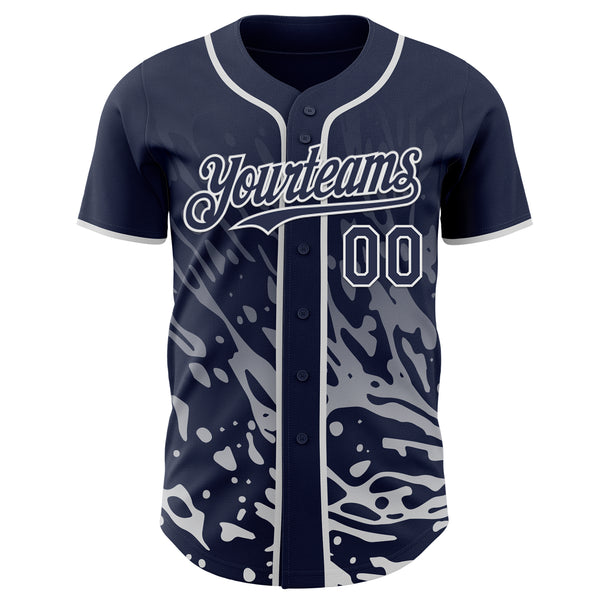 Custom Navy-White Fluid Liquid Wave Splatter Authentic Baseball Jersey