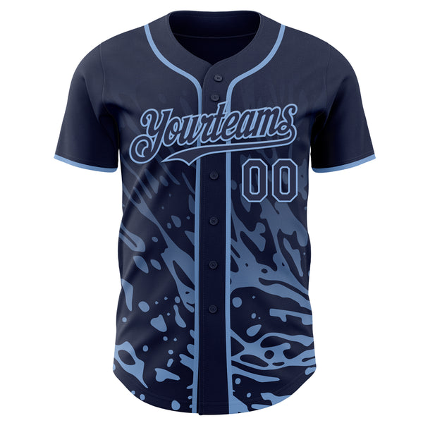 Custom Navy-Light Blue Fluid Liquid Wave Splatter Authentic Baseball Jersey