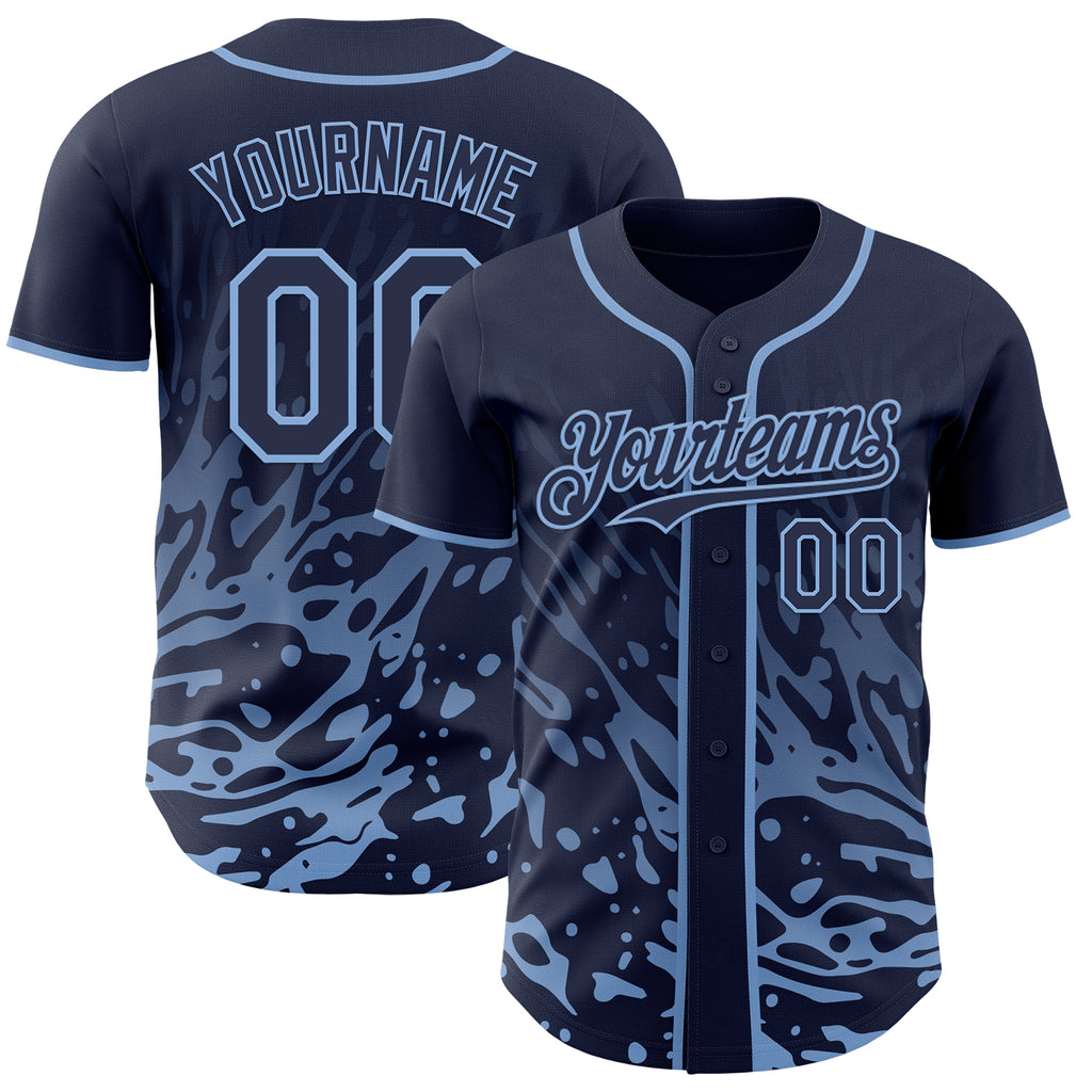 Custom Navy-Light Blue Fluid Liquid Wave Splatter Authentic Baseball Jersey