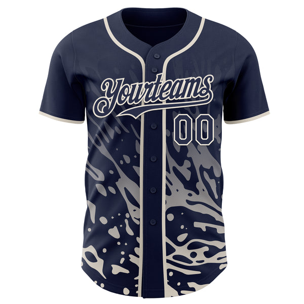 Custom Navy-Cream Fluid Liquid Wave Splatter Authentic Baseball Jersey