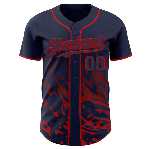 Custom Navy-Red Fluid Liquid Wave Splatter Authentic Baseball Jersey
