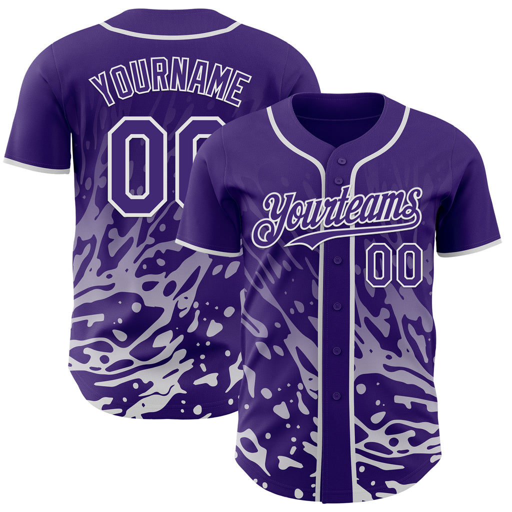 Custom Purple-White Fluid Liquid Wave Splatter Authentic Baseball Jersey